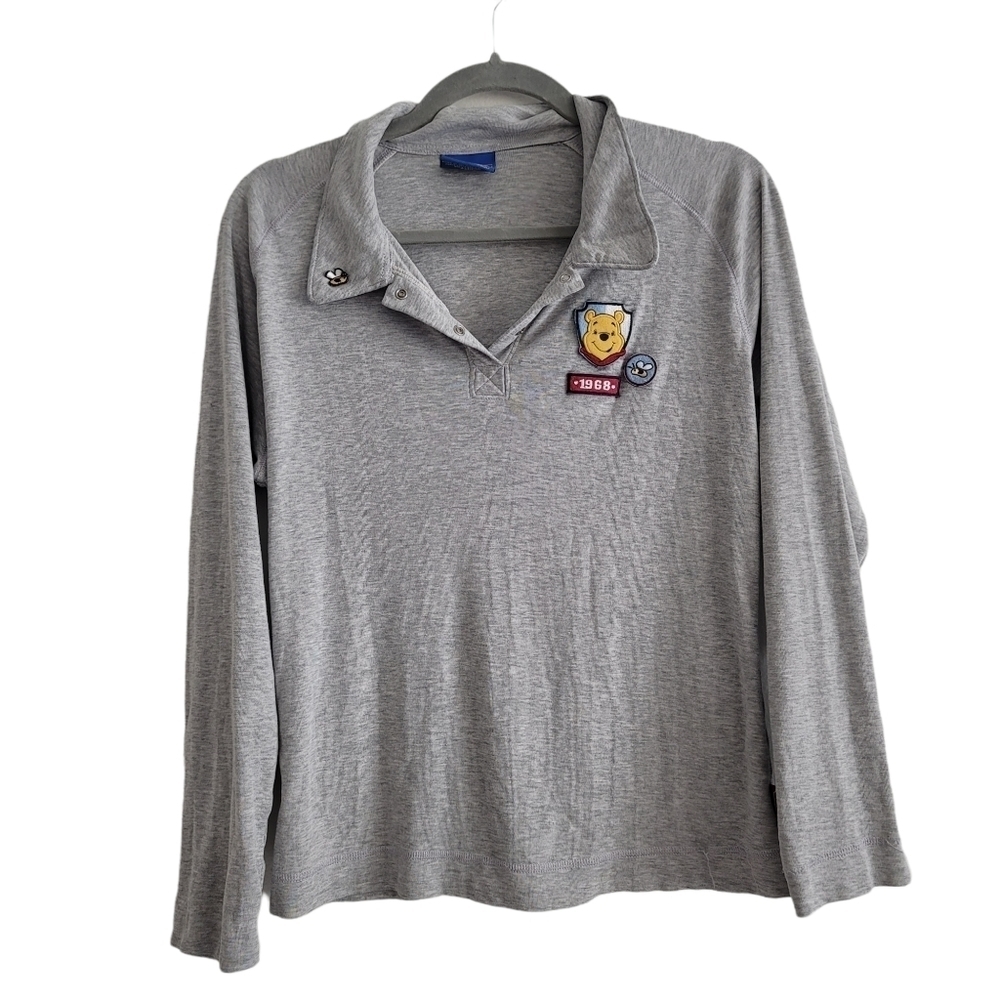 VTG Pooh Gray Long Sleeve Polo Shirt
